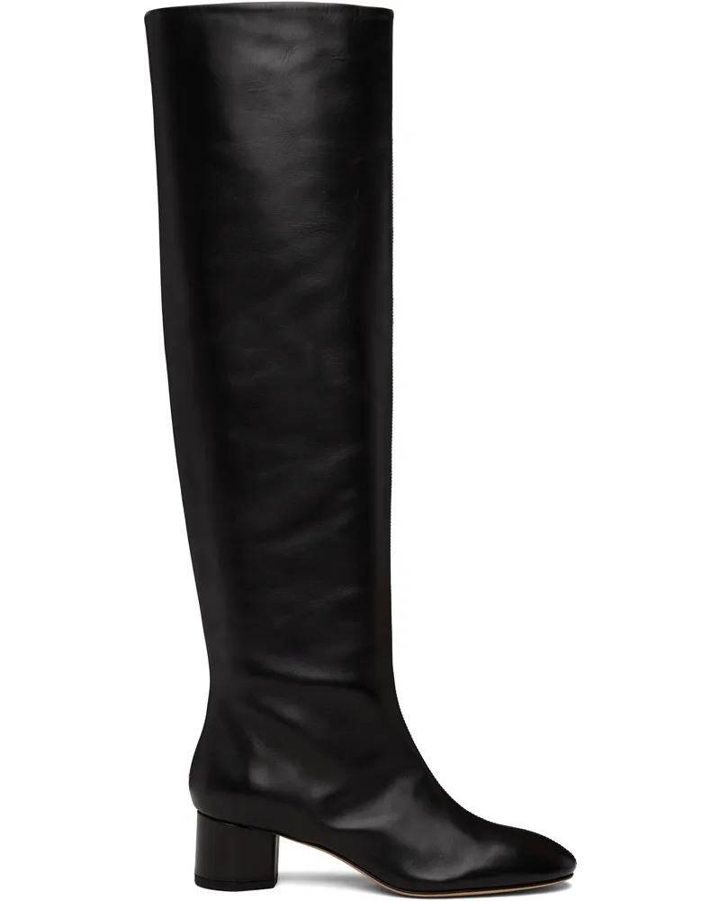 aeyde Black Willa Leather Over-Knee Boots Black