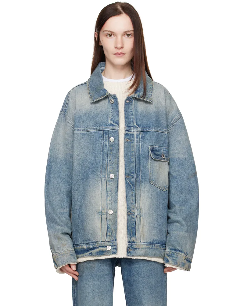 Aya Muse Blue Oversized Denim Jacket Beige
