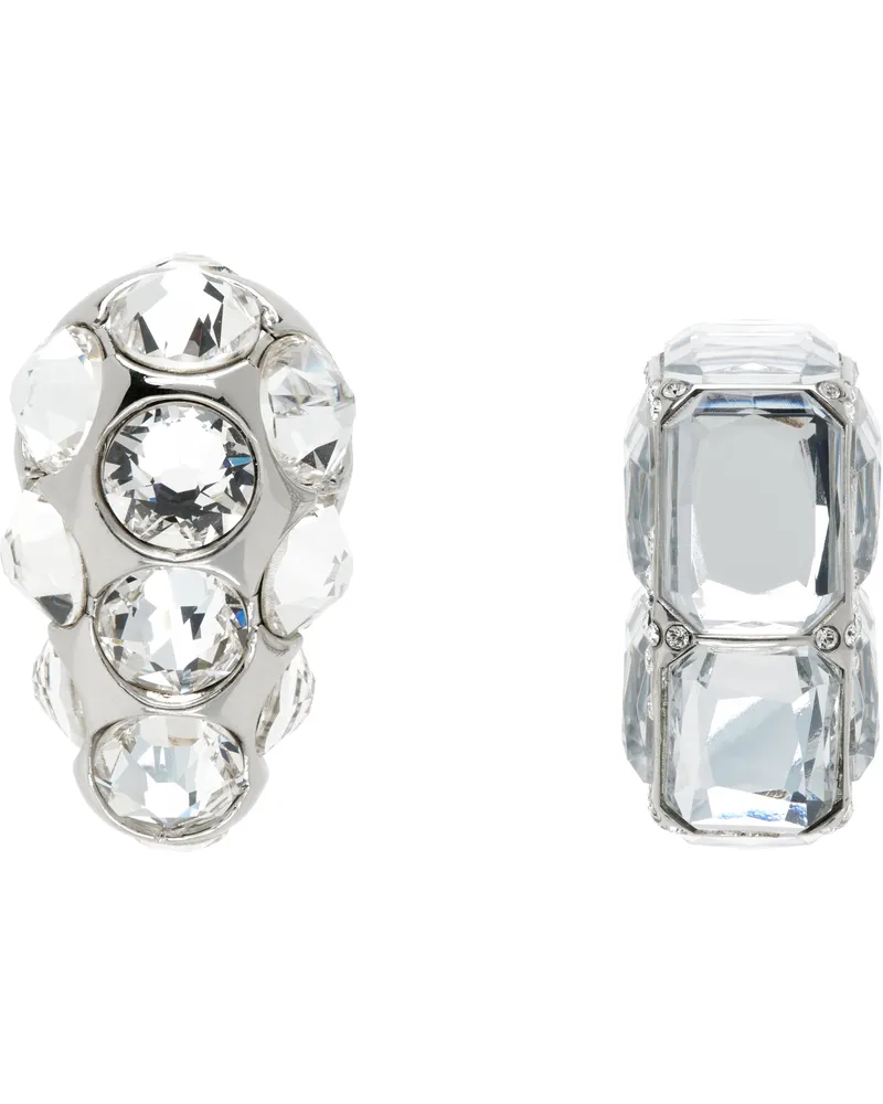 Acne Studios Silver Asymmetric Crystal Earrings Awn