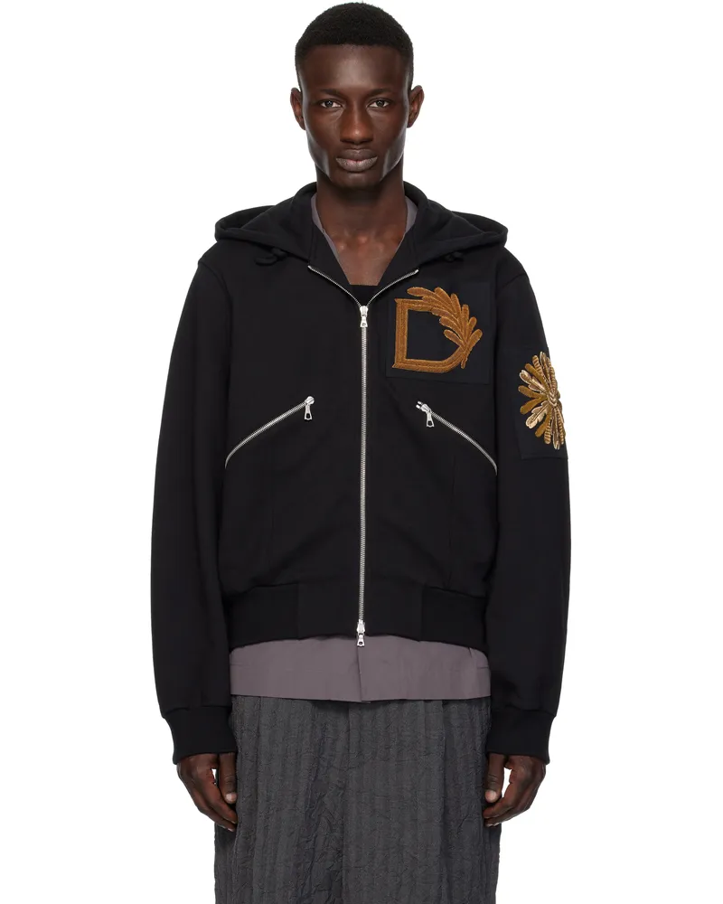 Dries van Noten Black Embroidered Hoodie Black