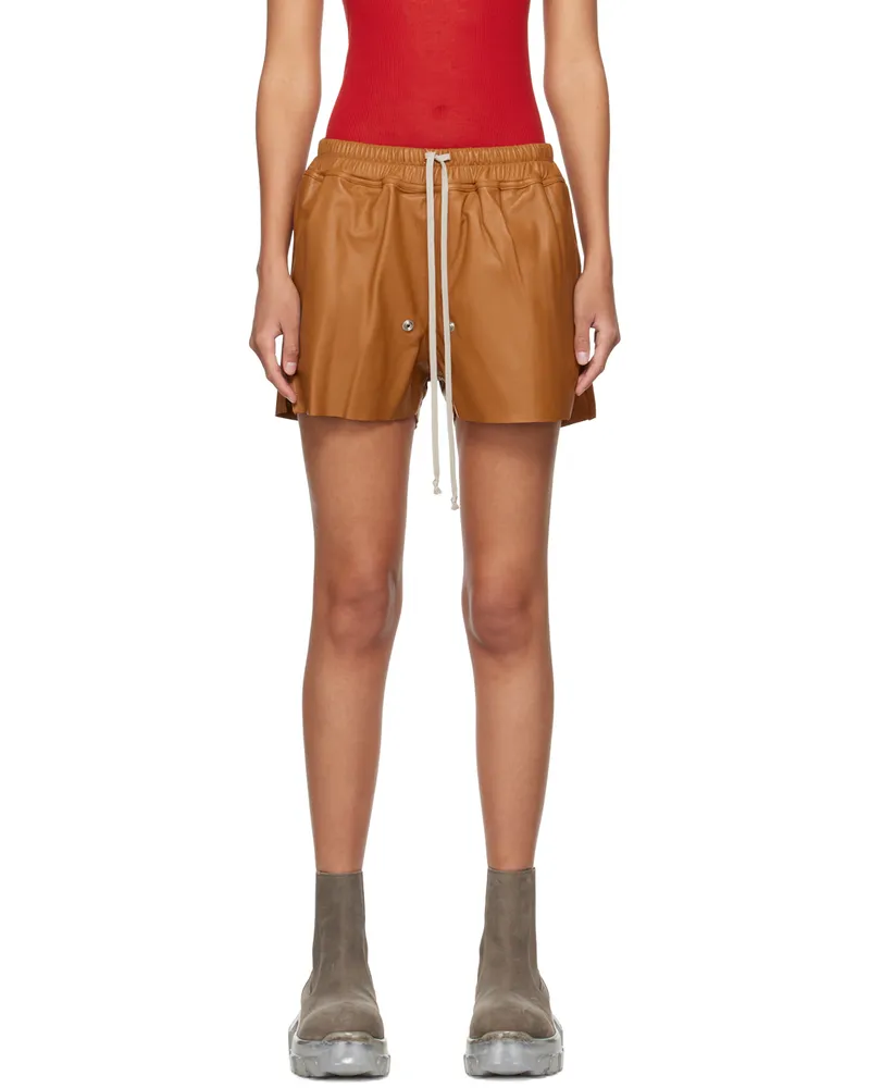 Rick Owens Orange Gabe Leather Shorts 53