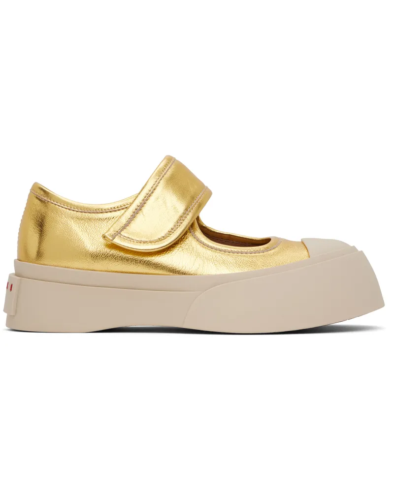Marni Gold Leather Mary Jane Ballerina Flats 00y65