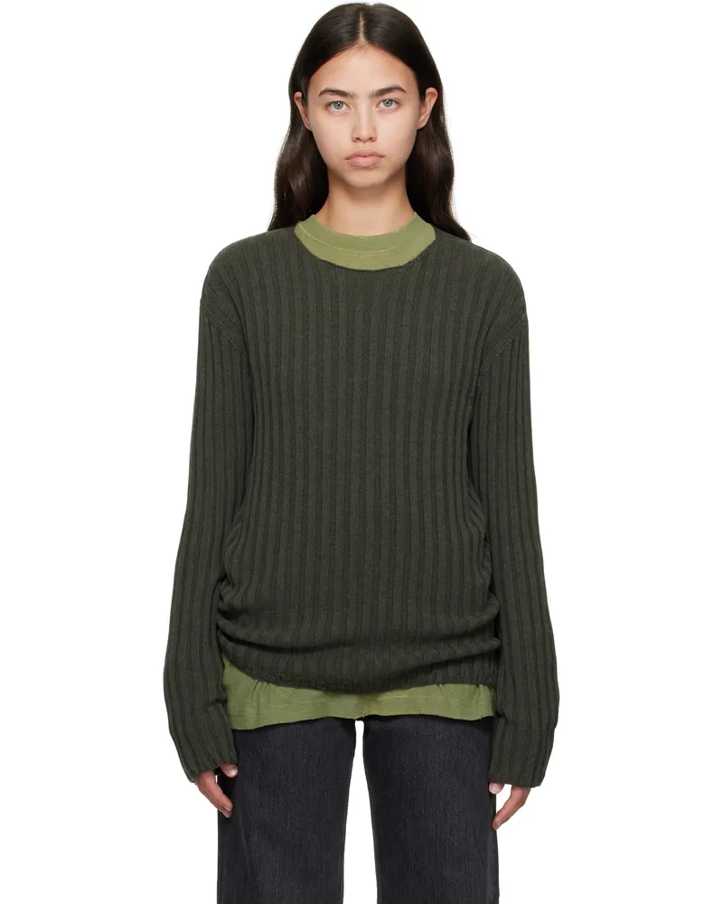 Acne Studios Green Ribbed Crewneck Knit Sweater Dsq
