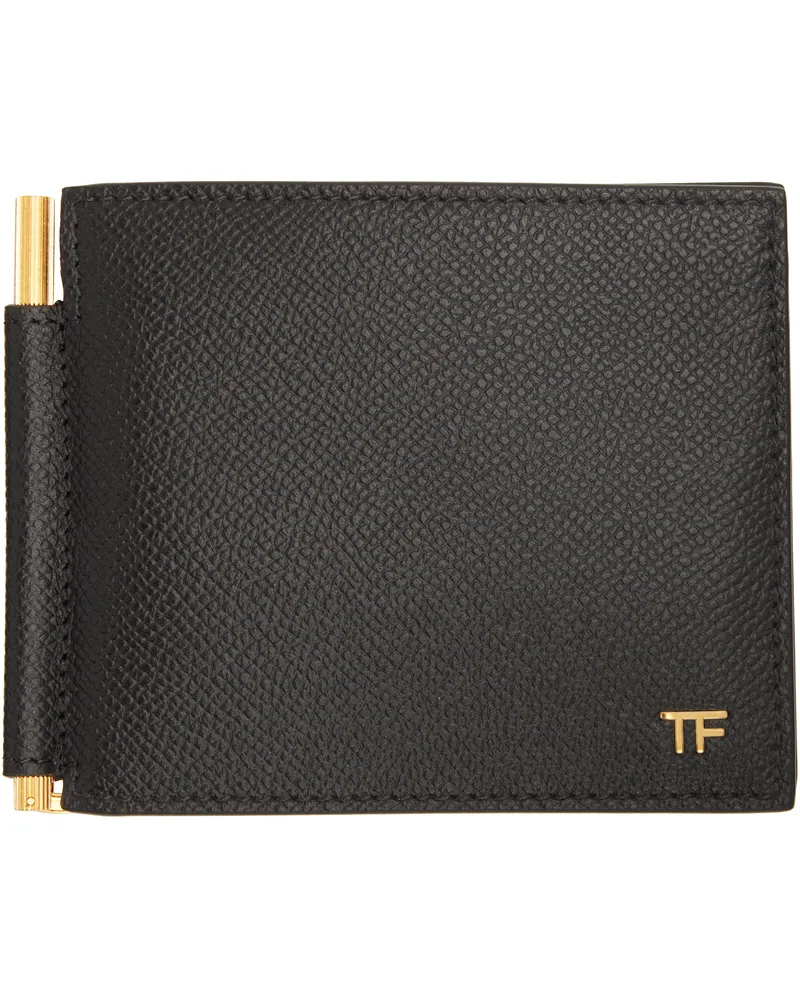 Tom Ford Black Small Grain Leather T Line Money Clip Wallet 1n001black
