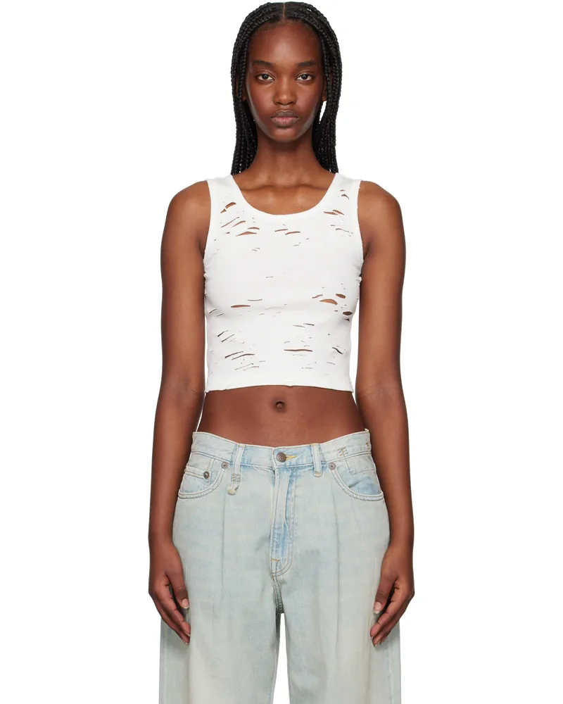R13 White Distressed Tank Top Ecru