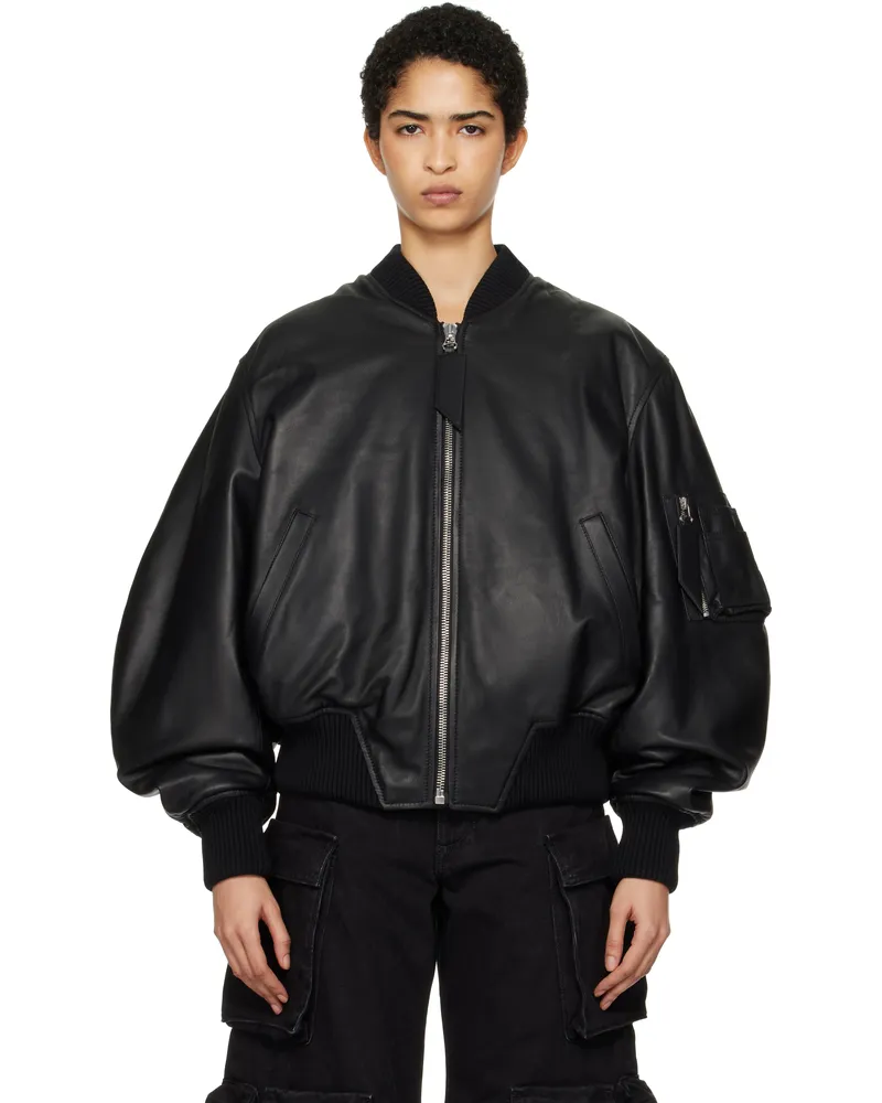 ATTICO Black Anja Leather Bomber Jacket 100