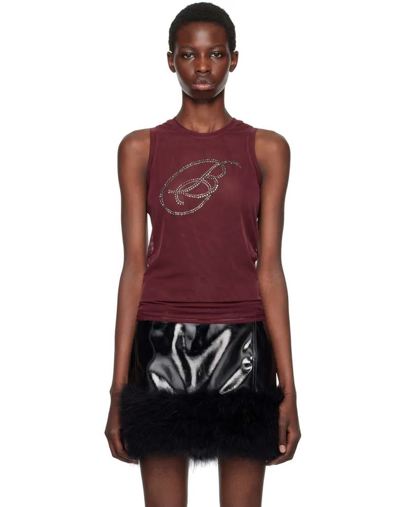 Blumarine Burgundy Rhinestone B Monogram Tank Top N0727