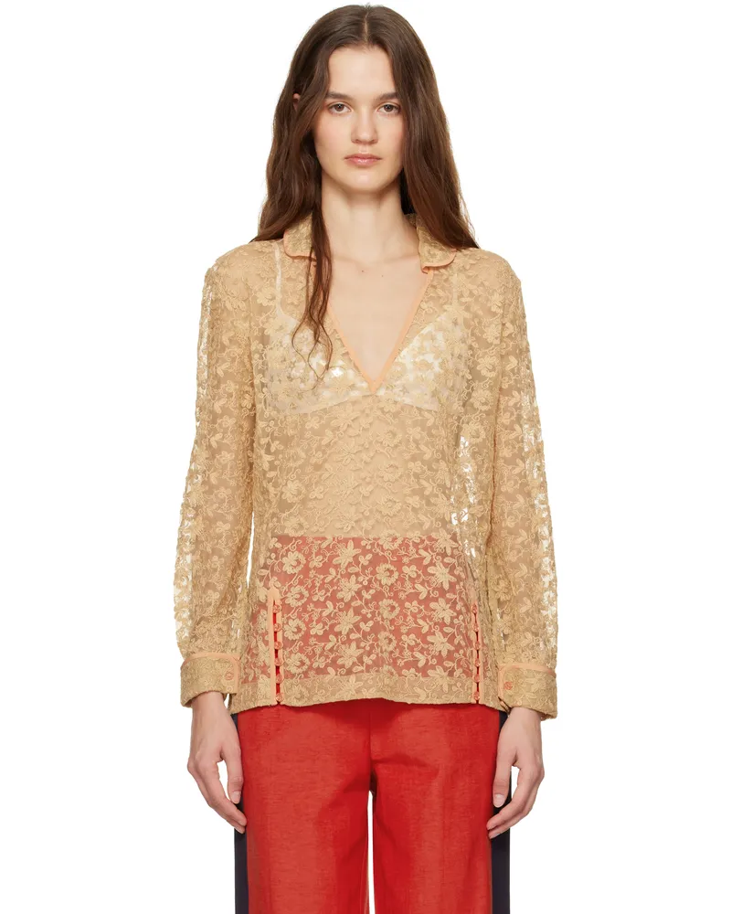 BODE Beige Attic Lace Blouse Ecpnk