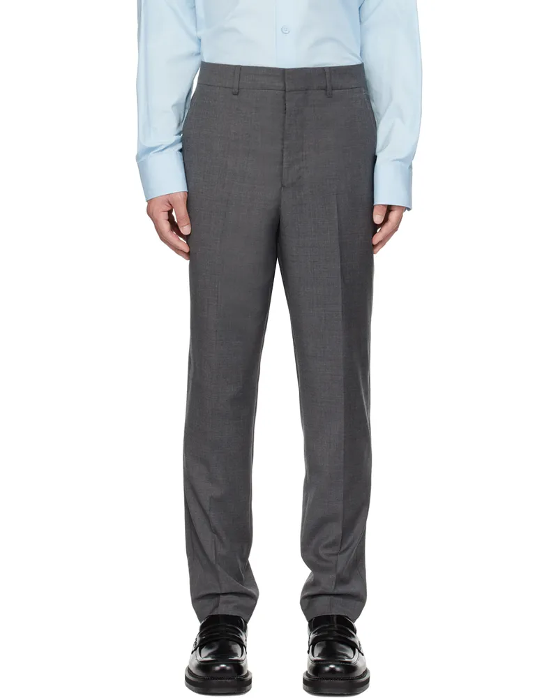 AMI Paris Gray Carrot Fit Trousers Heather