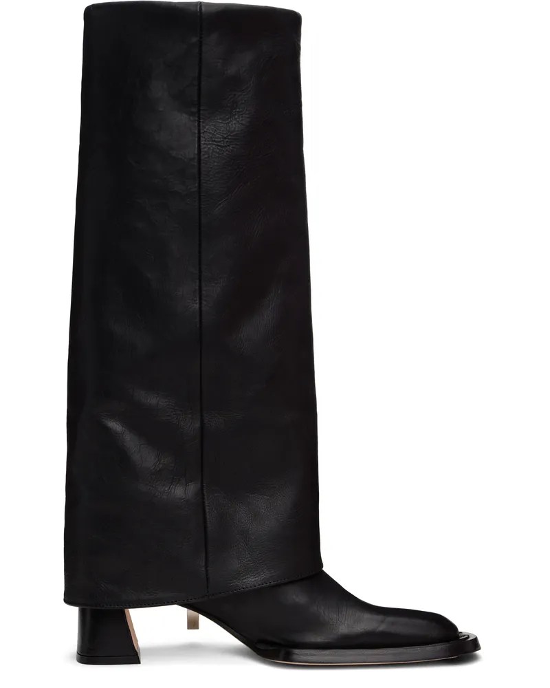 Miista Black Bellamy Fold Over Tall Boots Black