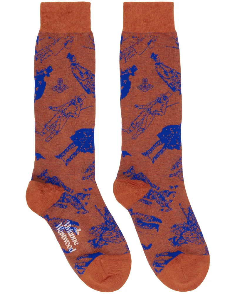 Vivienne Westwood Orange Evolution of Man Socks Terracotta