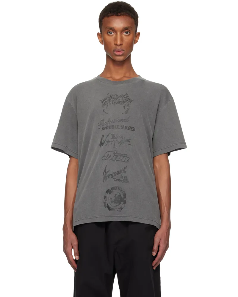 WE 11 DONE Gray Multi Logo T-shirt Charcoal
