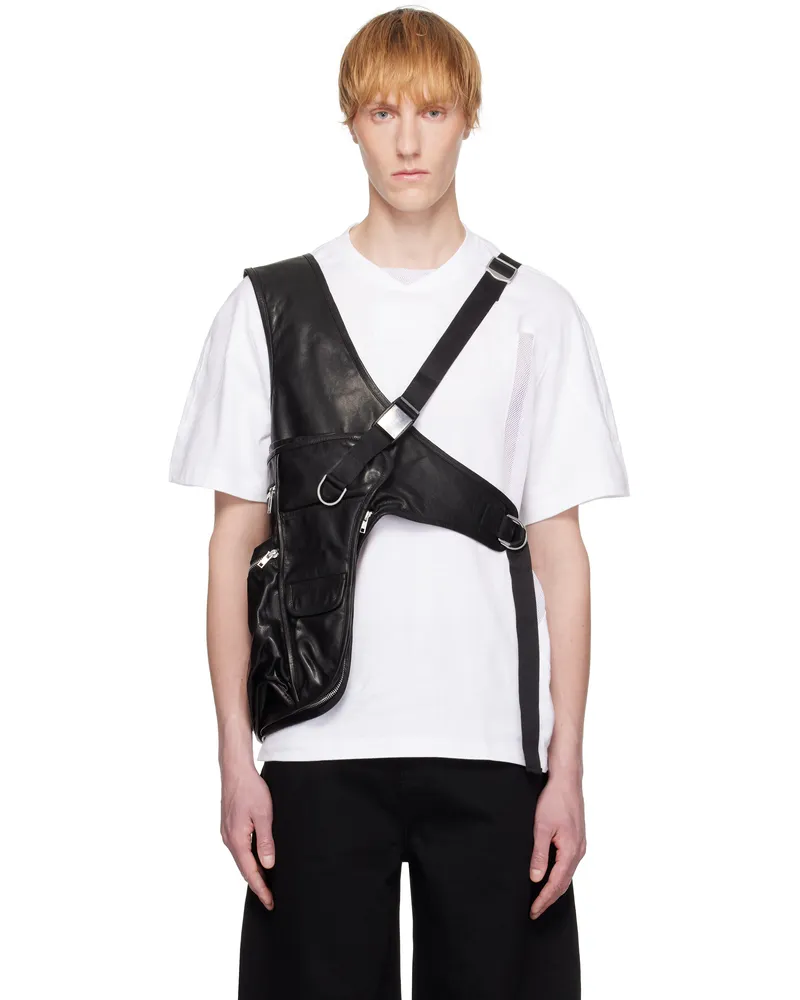 Helmut Lang Black Utility Bag Leather Vest Black