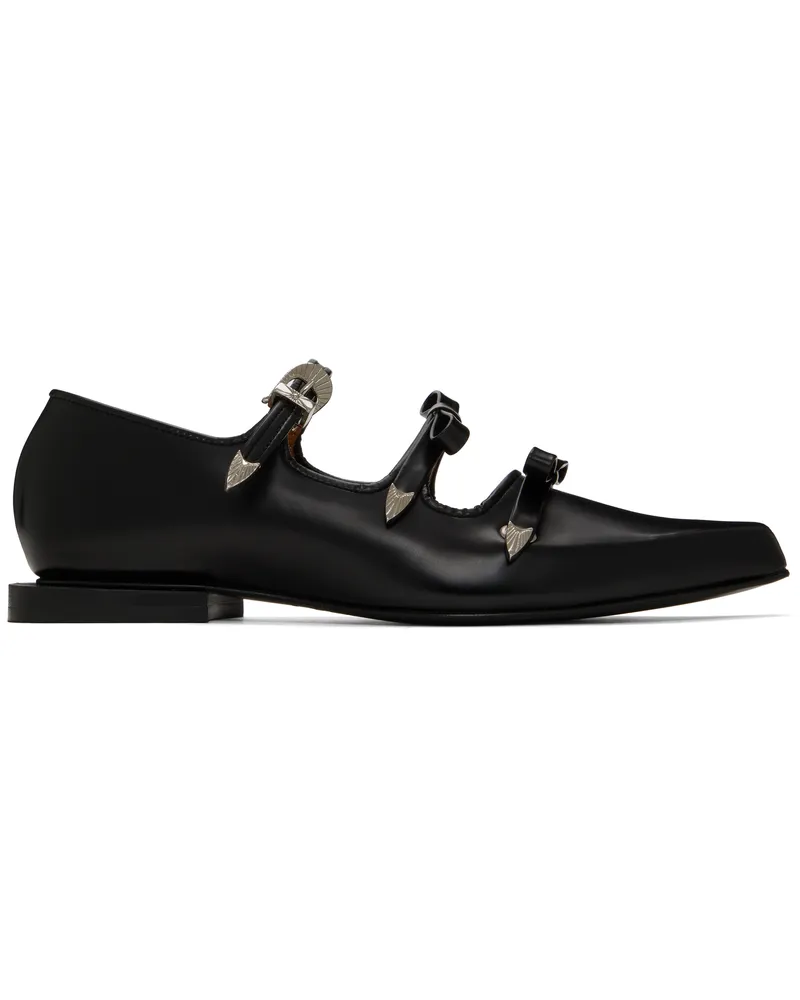 Toga Black Pointed Toe Ribbon Ballerina Flats Aj1344