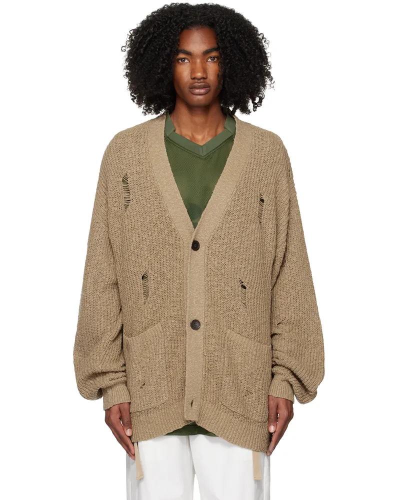 A. A. Spectrum Beige Distressed Cardigan Safari