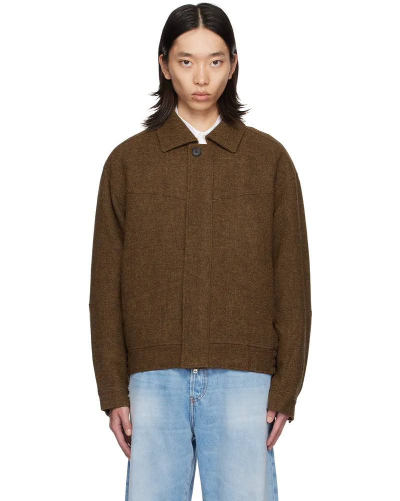 lesugiatelier Brown Herringbone Bomber Jacket Brown