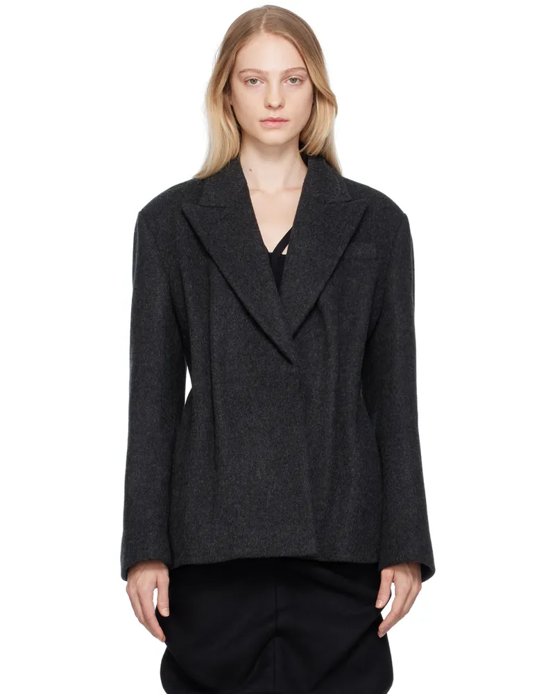 WE 11 DONE Gray Tucked Blazer Charcoal