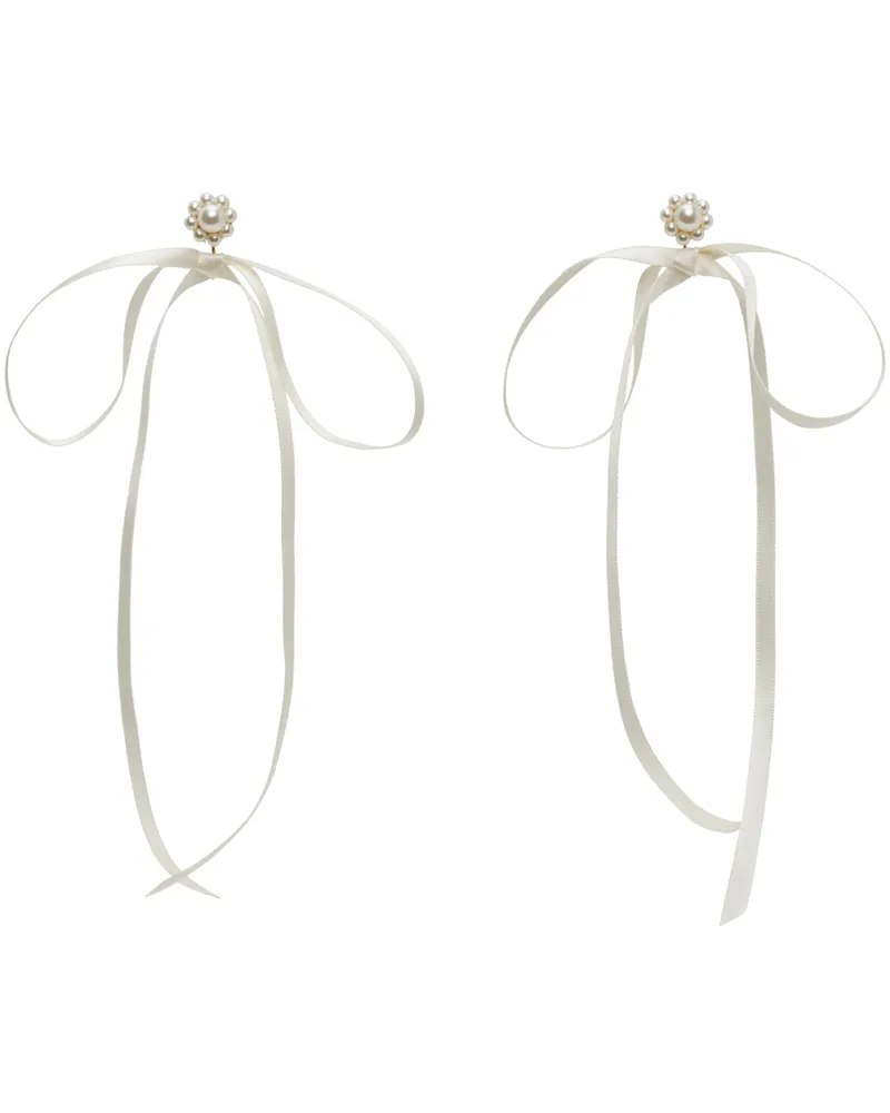 Simone Rocha White Bow Ribbon Stud Earrings Pearl