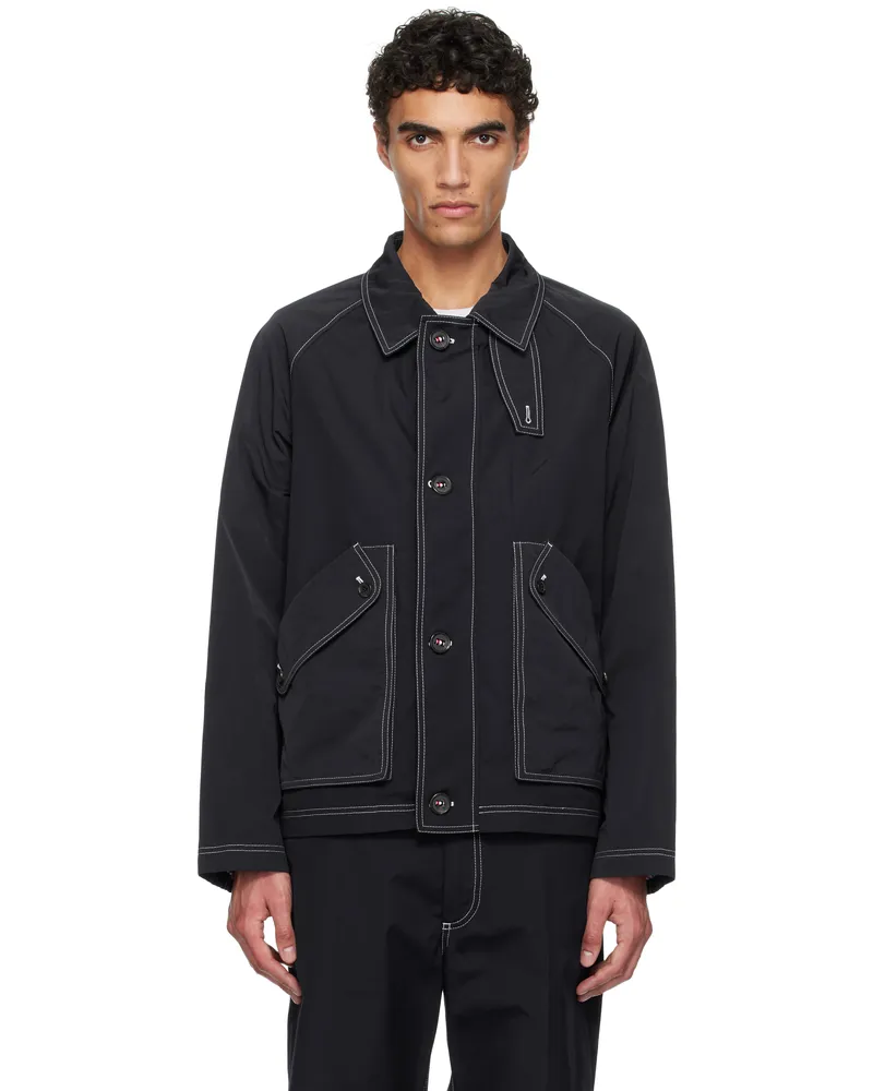 Thom Browne Navy Typewriter Cloth Cropped Field Jacket 415