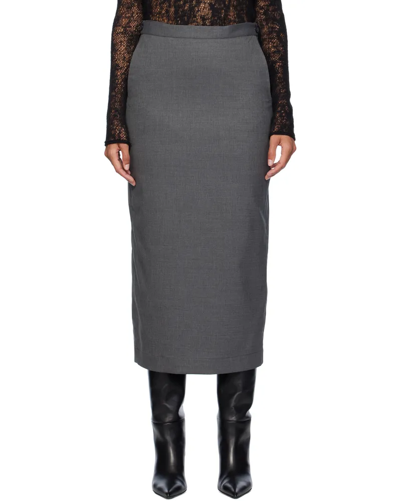 ROTATE Birger Christensen Gray Suiting Midi Skirt 959