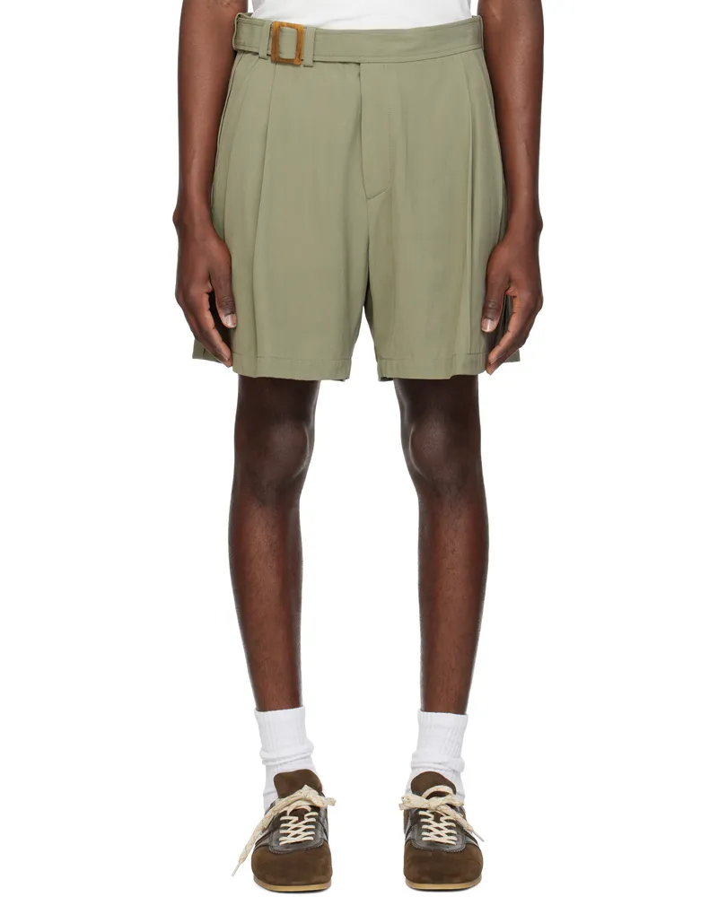 RECTO Khaki Wrinkle Detail Belted Shorts Dk