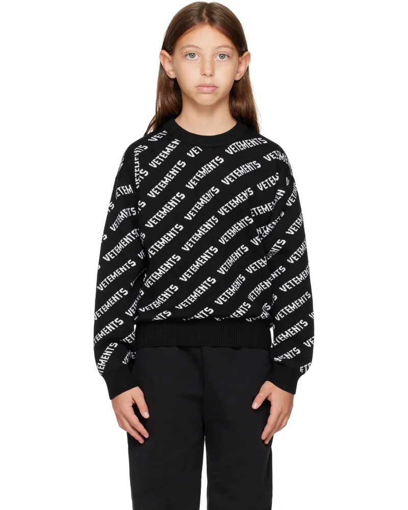 VETEMENTS Kids Black & White Monogram Sweater Black