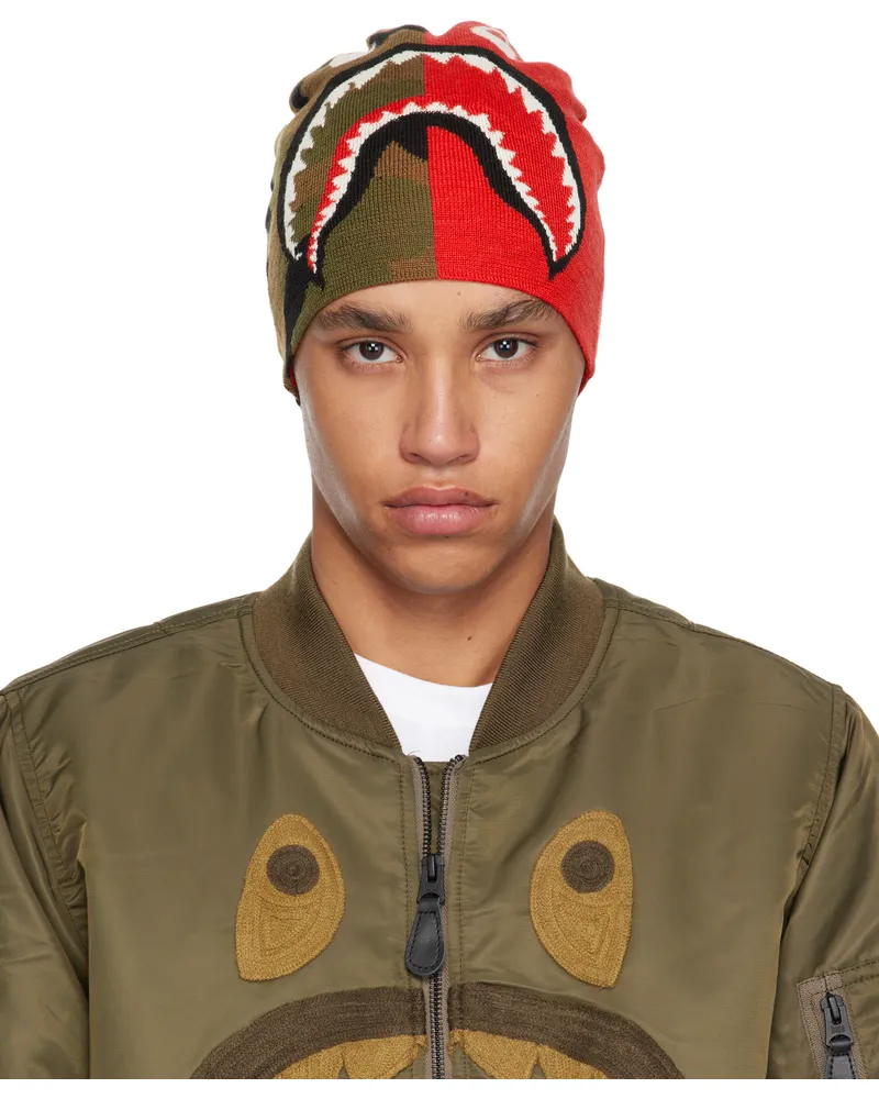 BAPE Red & Green 1st Shark Knit Beanie Red-red