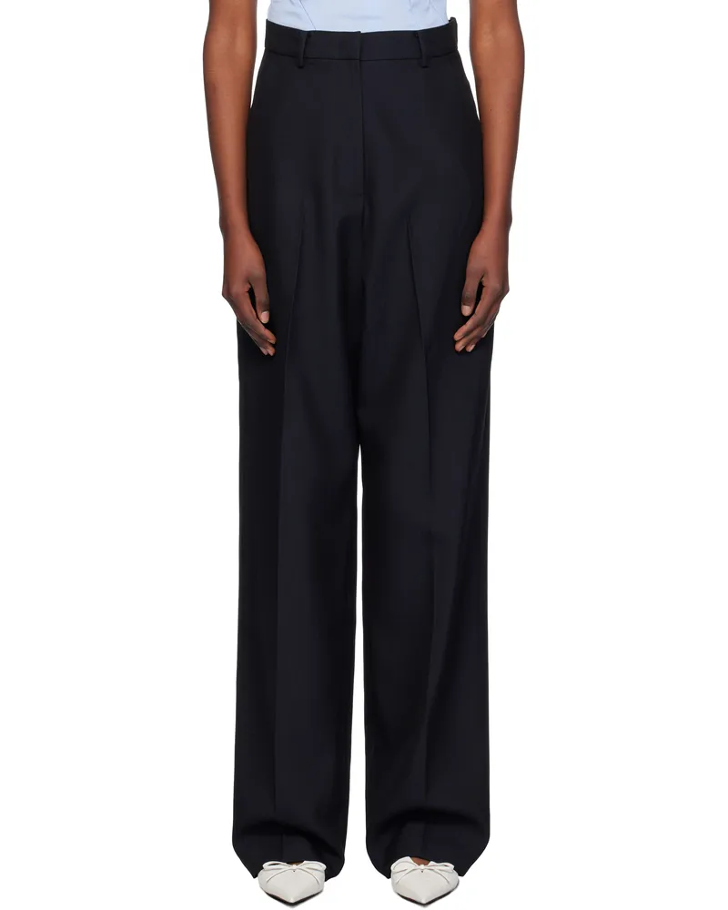 pushBUTTON Navy Minimal Wide Trousers Navy