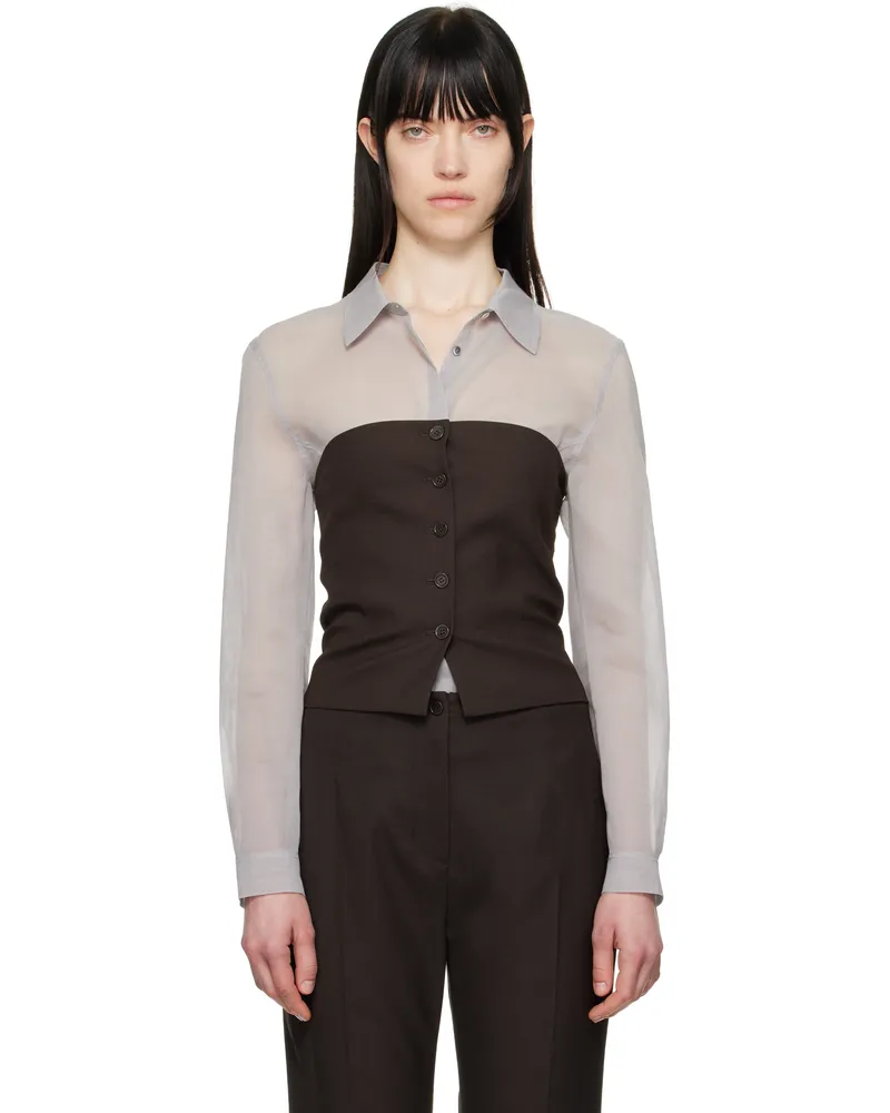 AMOMENTO Brown Button Up Bustier Top Brown