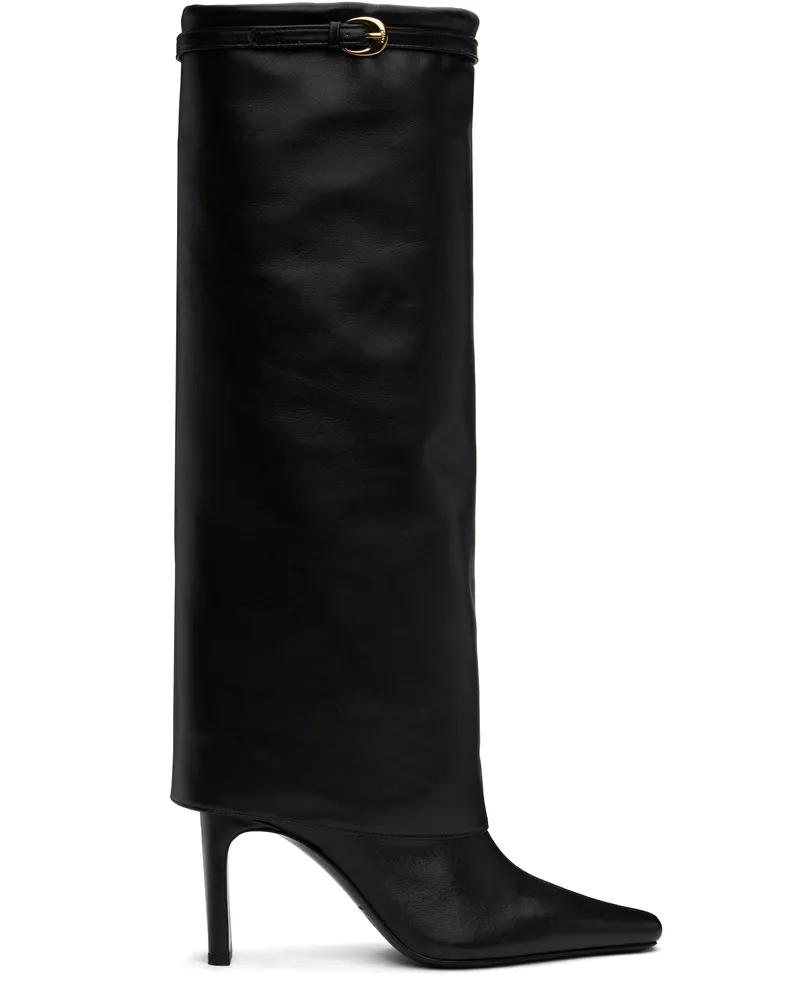 STAUD Black Wally Foldover High Heel Tall Boots Blk