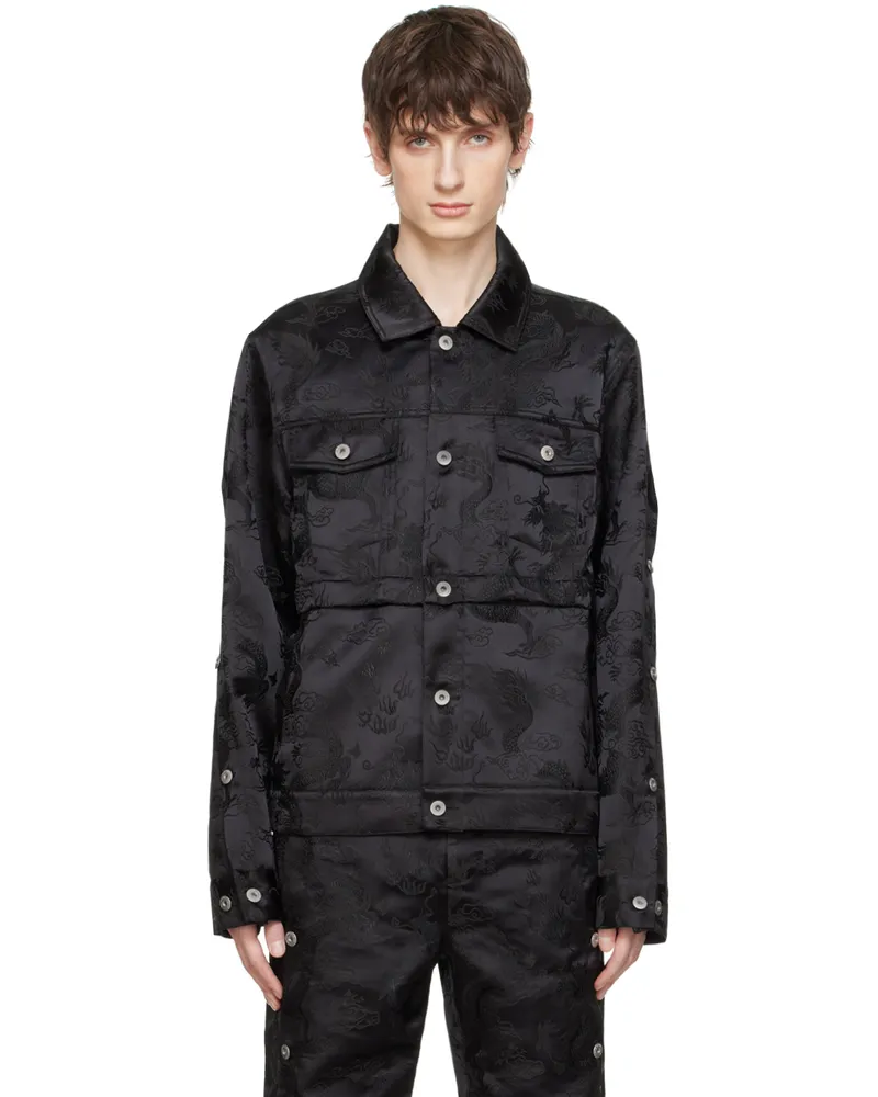 Feng Chen Wang Black Dragon Jacquard Convertible Jacket Black