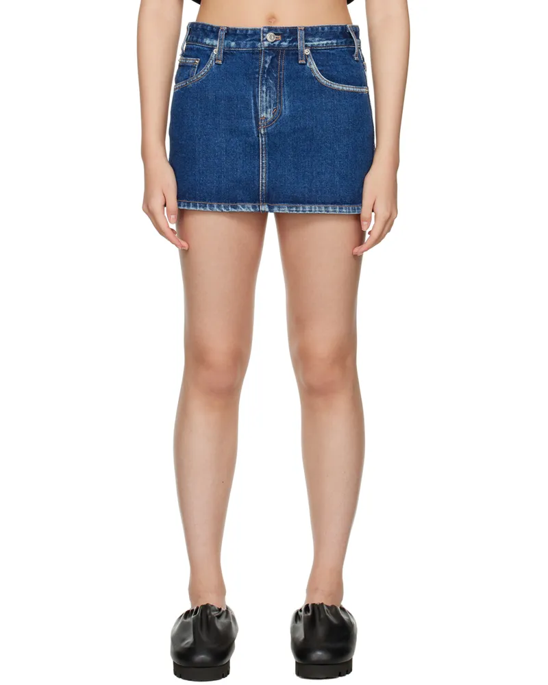WE 11 DONE Blue Faded Denim Miniskirt Blue