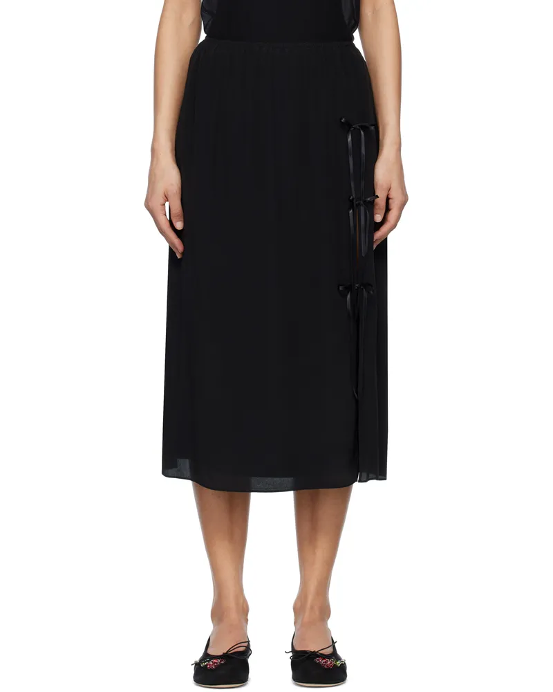 Simone Rocha Black Bow Slit Column Midi Skirt Black