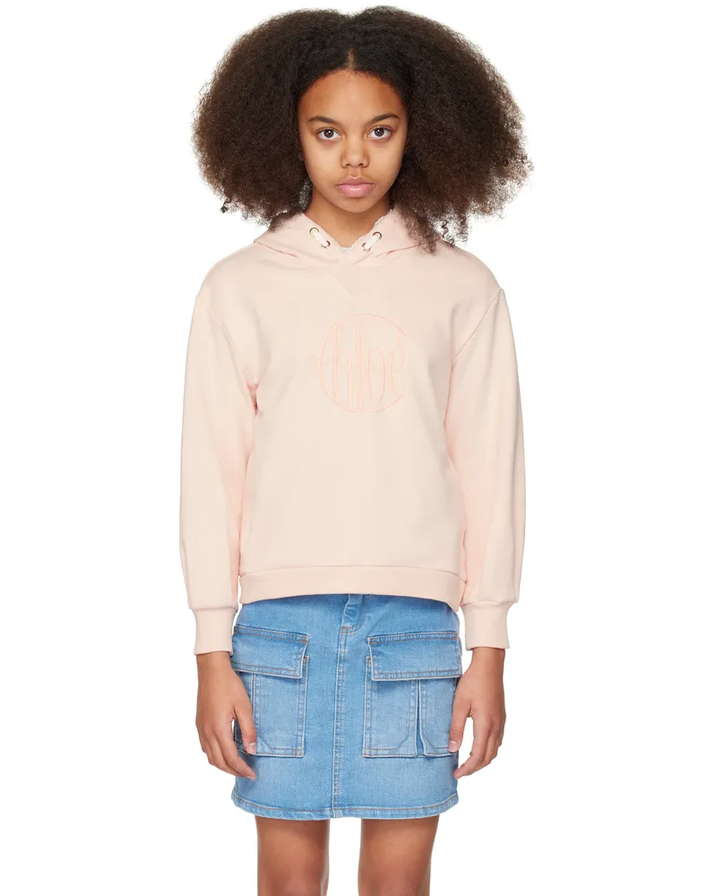 Chloé Kids Pink Embroidered Hoodie 46j