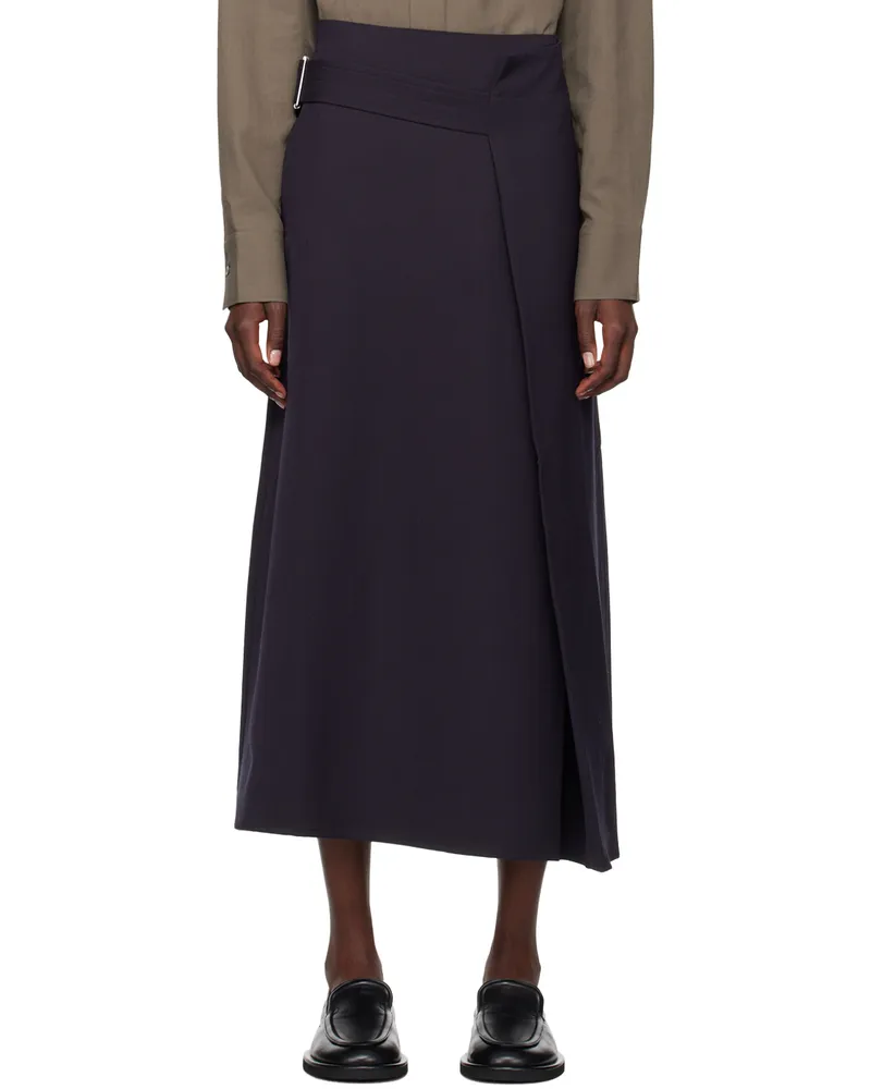 Studio Nicholson Navy Bassi Midi Skirt Darkest