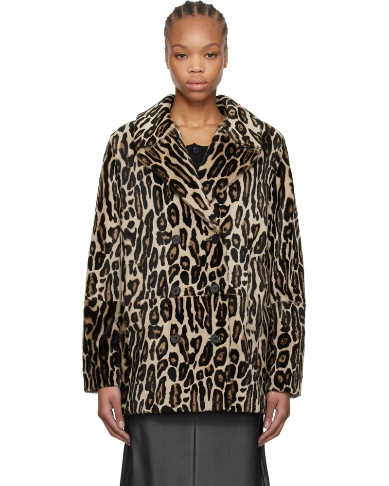 RE/DONE Black & Brown Leopard Shearling Peacoat Leopard