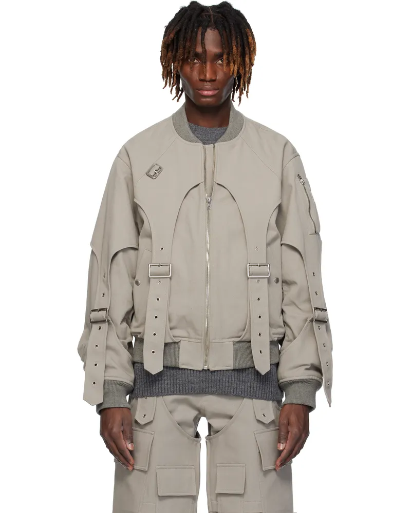 WE 11 DONE Gray Double Layered MA-1 Bomber Jacket Grey