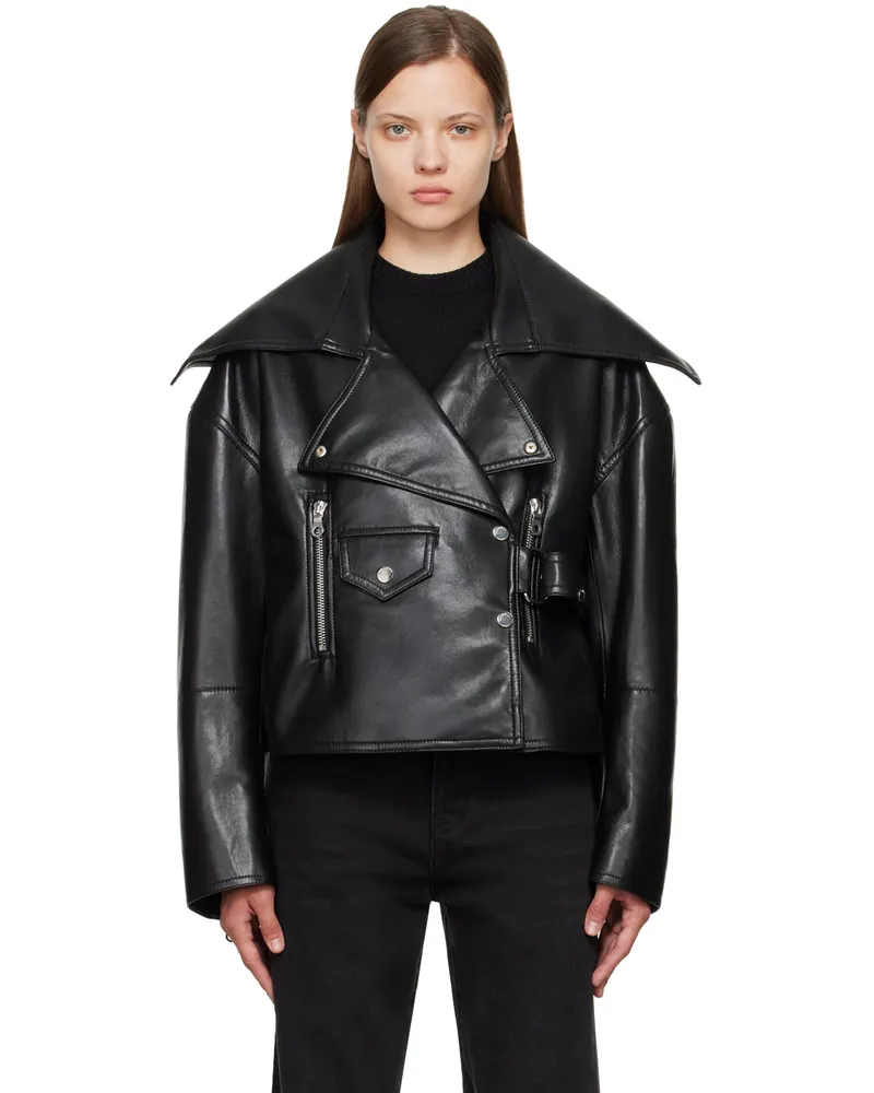 Nanushka Black Cinch Faux-Leather Jacket Black