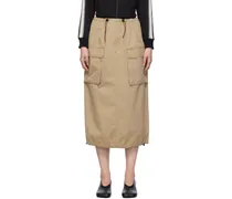Beige Drawstring Midi Skirt