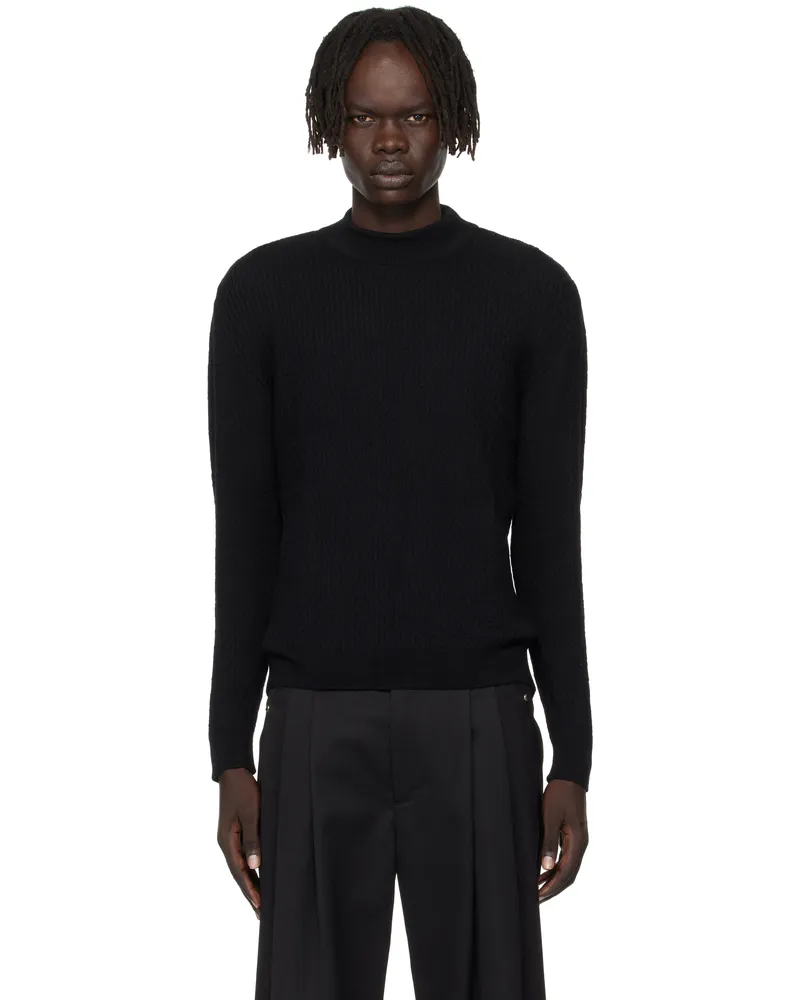 Ernest W. Baker Black Mock Neck Cable-Knit Sweater Black
