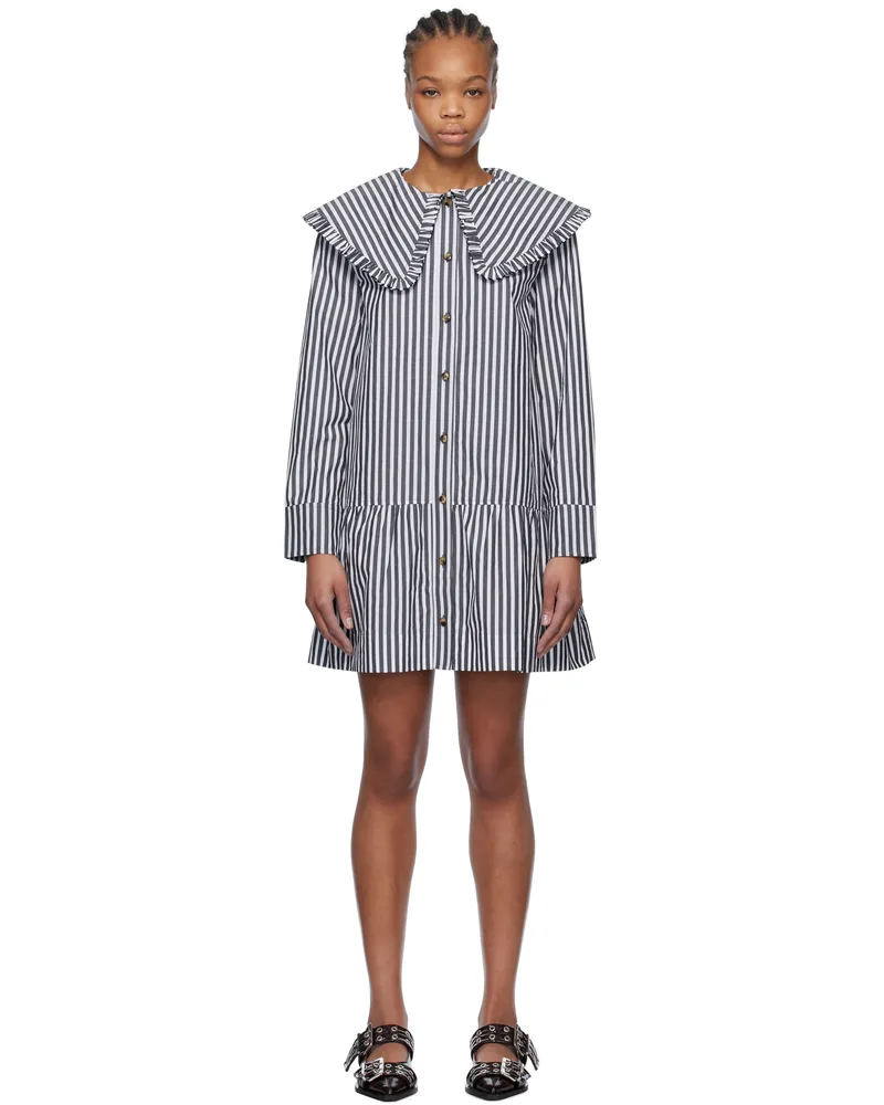 Ganni Black & White Stripe Shirt Minidress 099