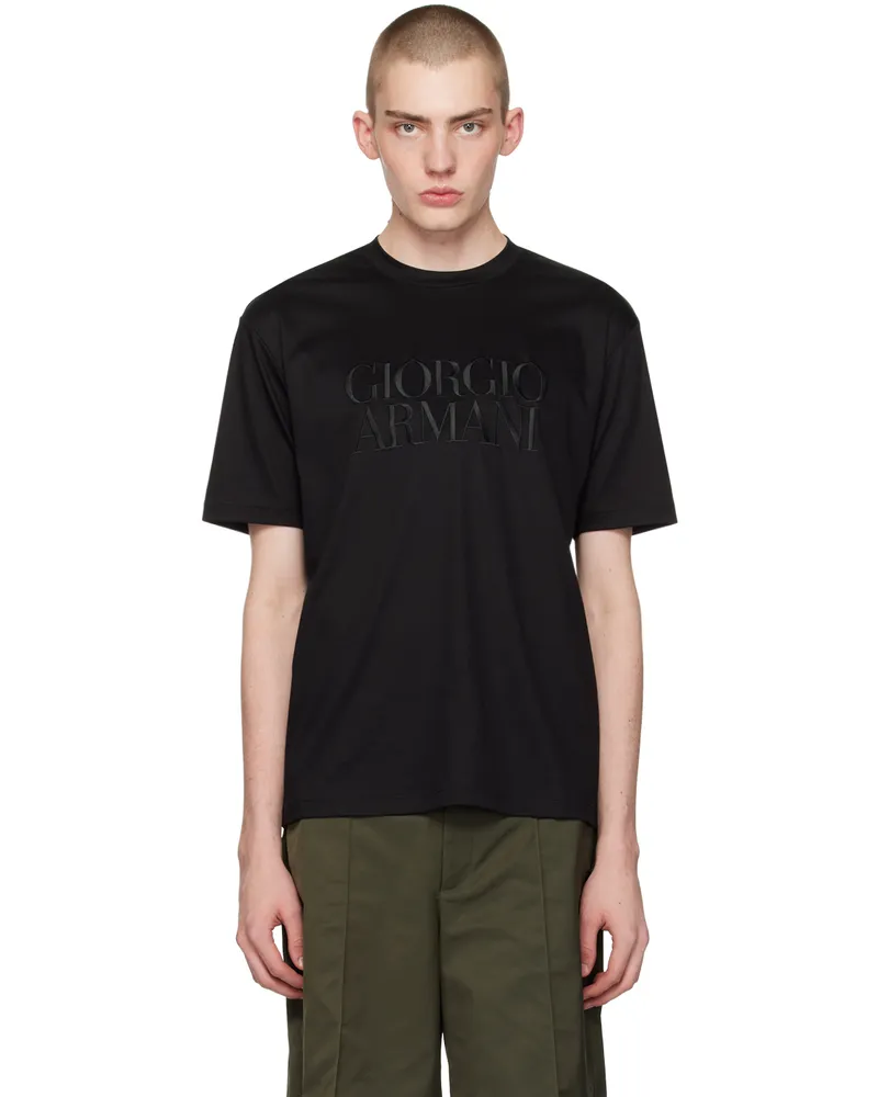 Giorgio Armani Black Embroidered T-Shirt Uc99