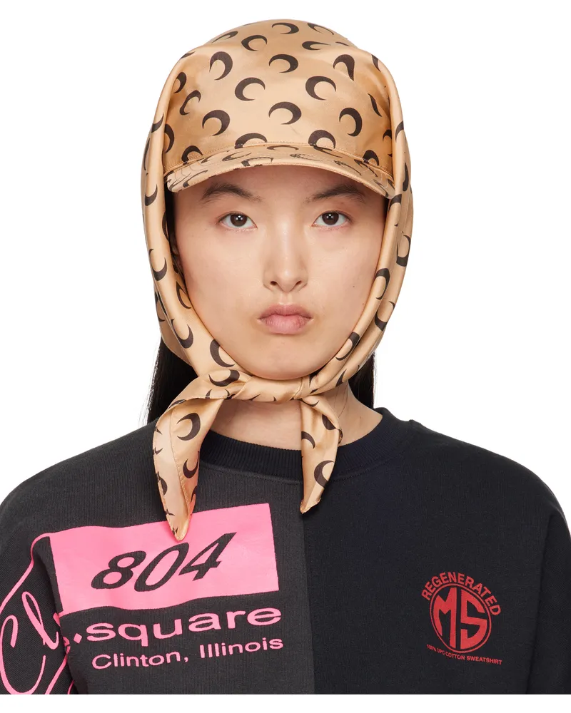 Marine Serre SSENSE Exclusive Beige Regenerated Silk Veiled Cap Ta10