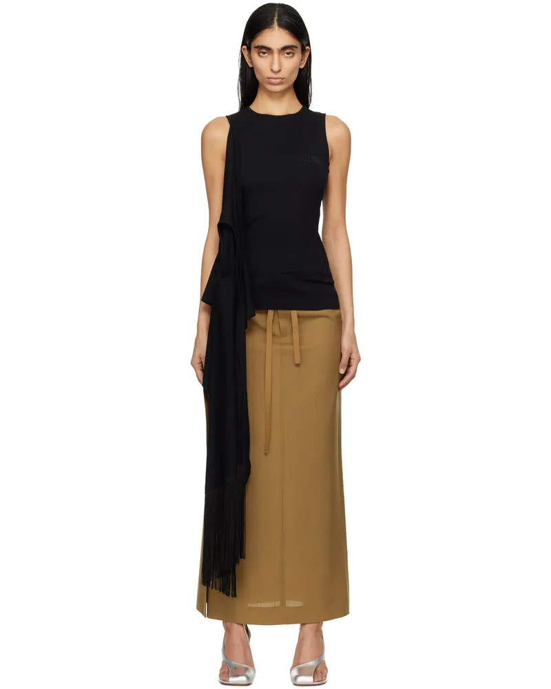Maison Margiela Black Ribbed Fringe Logo Tank Top 961