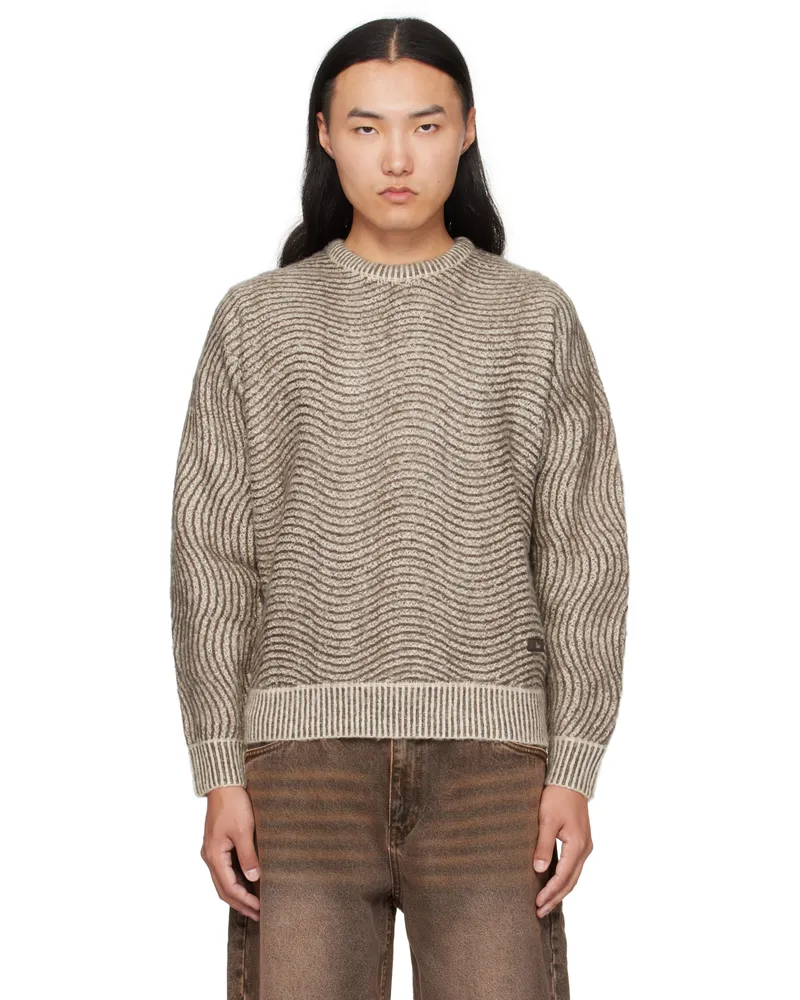Dime Taupe Mohair Wave Knit Sweater Camel