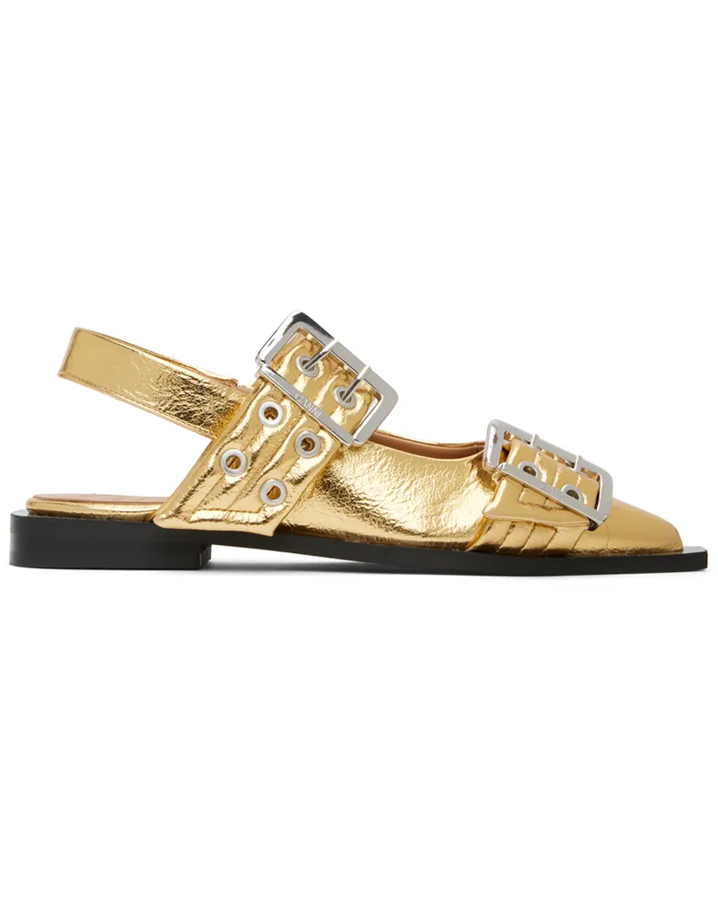 Ganni Gold Feminine Buckle Ballerina Flats 339