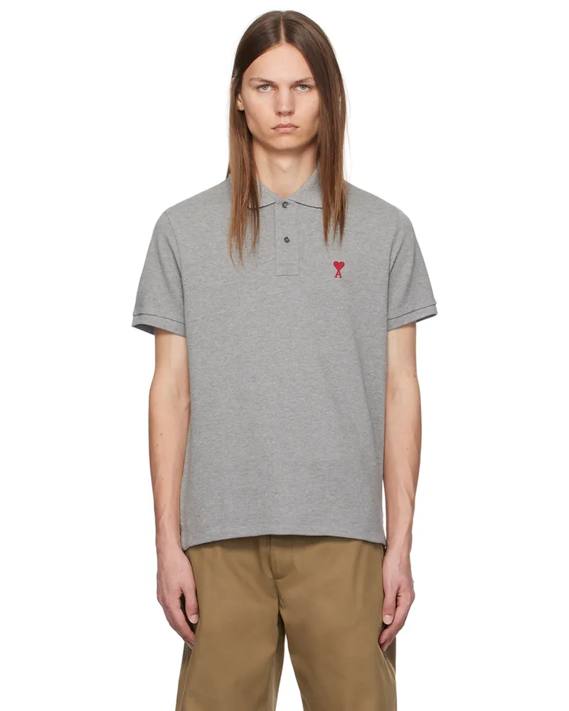 AMI Paris Gray Ami de Coeur Polo Heather