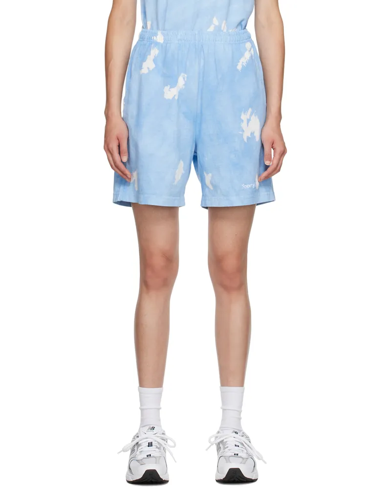 SPORTY & RICH Blue Serif Shorts Hydrangea