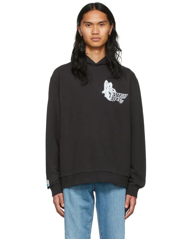 WE 11 DONE Black Cotton Hoodie Black