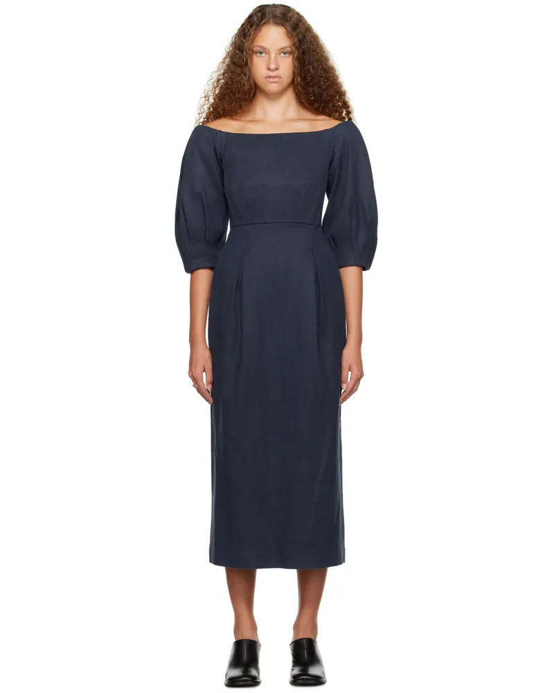 Gabriela Hearst Navy Majano Midi Dress Dark